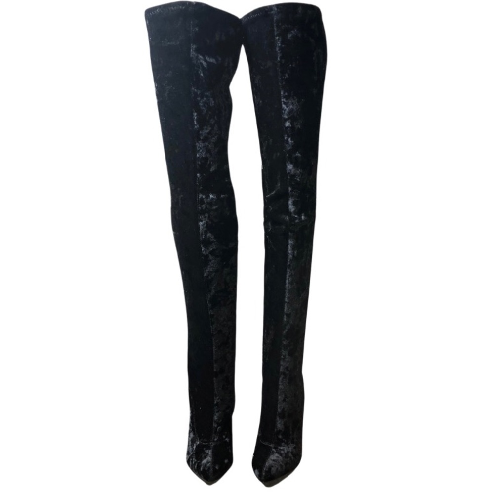 Cape Robbin, Crushed Velvet, Black, Knee High Boots: 8.5